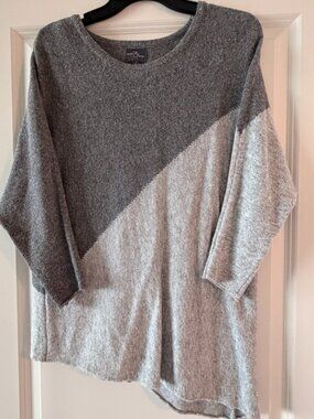 MARKET & SPRUCE Long Sleeve Charcoal & Gray Scoop Neck Asymmetrical Sweater